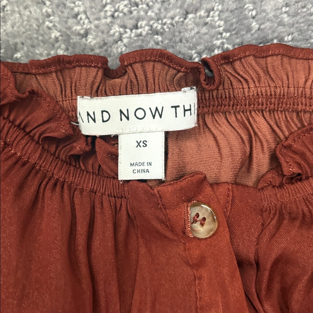 Rust Button-Front Peasant Blouse With Ruffle Neck… - image 2